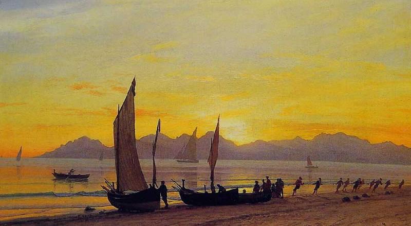 Albert Bierstadt Boats Ashore at Sunset France oil painting art